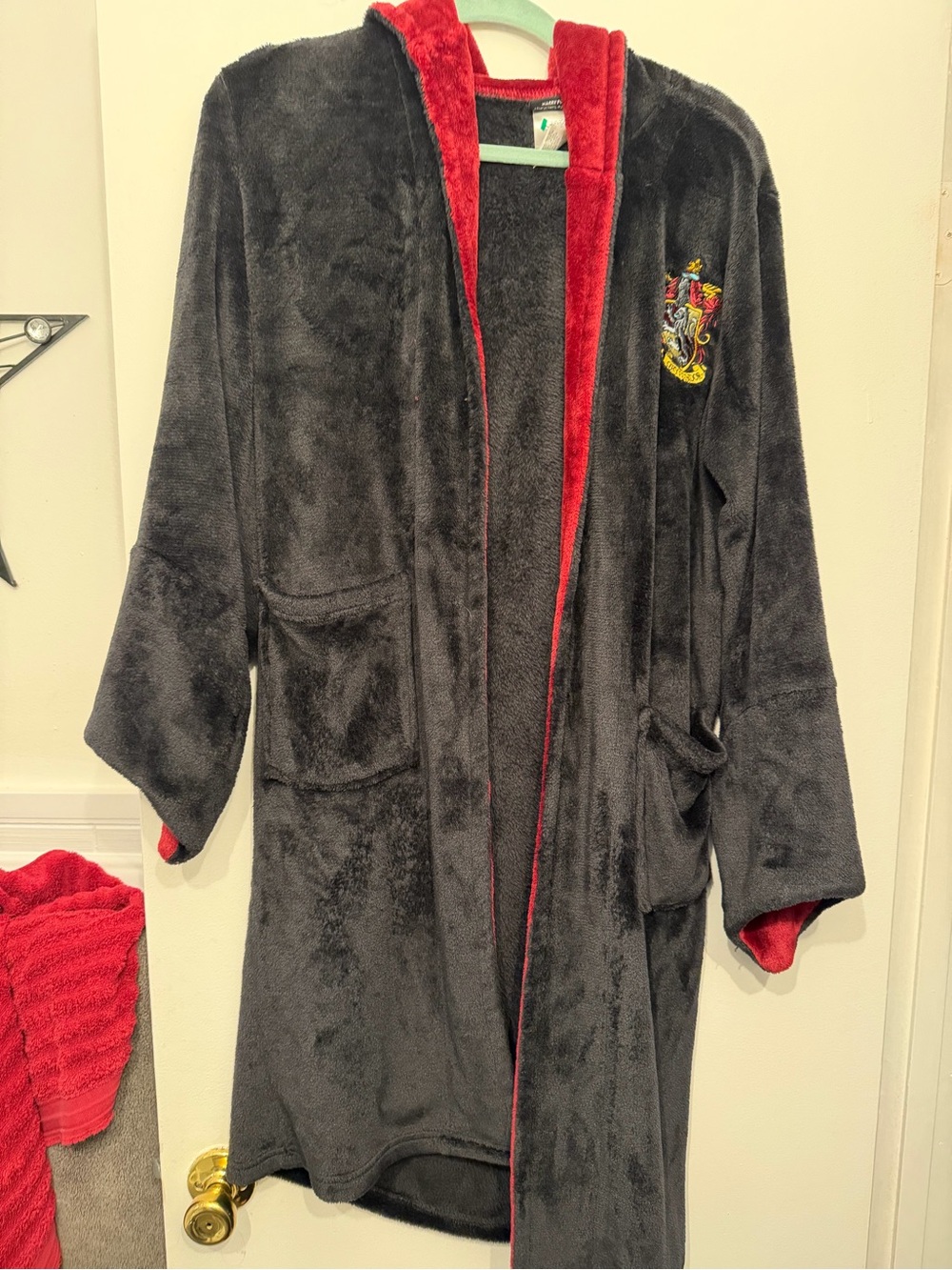 Kids Plush Hooded Robe with Red Trim